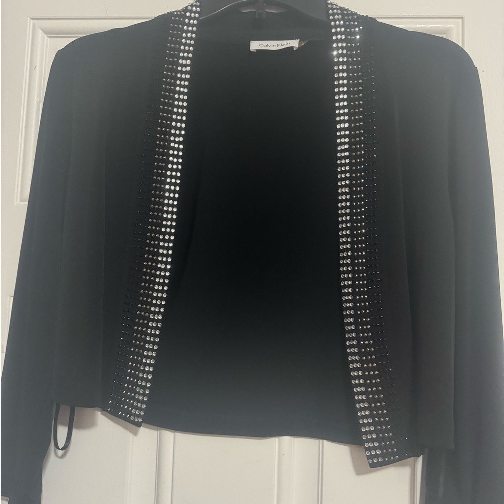 Calvin Klein Black and Silver Blazer with Metallic Trim